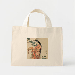 Mini Tote Bag Dessin en bois japonais ancien avec femme