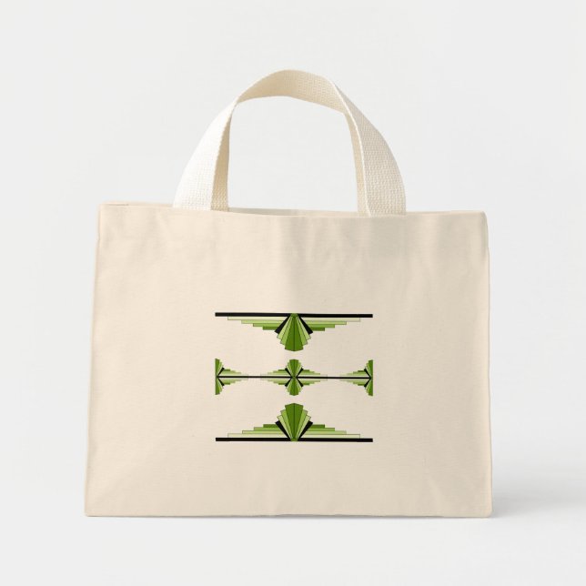 Mini Tote Bag Éléments Art déco en vert mousse (Devant)