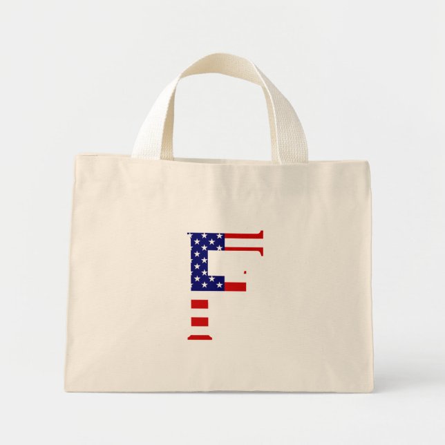 Mini Tote Bag F Monogramme superposé sur le drapeau américain tc (Devant)
