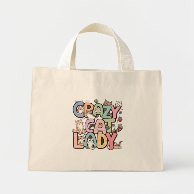 Mini Tote Bag Femme de chat folle (Devant)