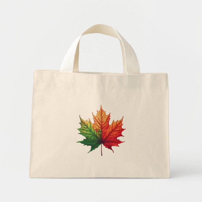 Mini Tote Bag Feuille d'érable à trois couleurs (Devant)