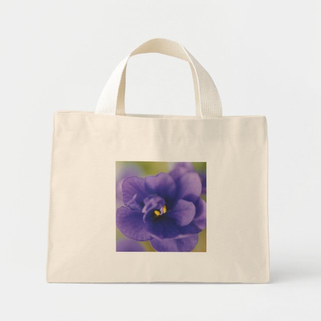 Mini Tote Bag Fleur de fleurs bleues de Violet Saintpaulia Zoomé (Devant)