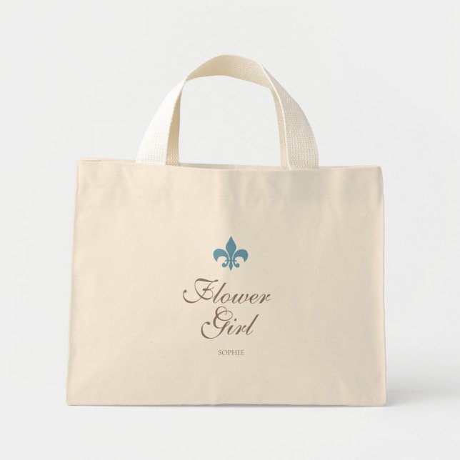 Mini Tote Bag Fleur de Lis Fleur Fleur Bleue Fleur Nom (Devant)