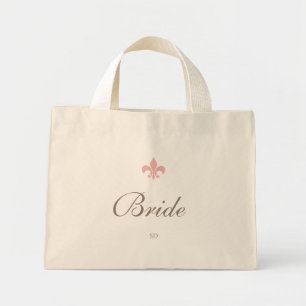 Mini Tote Bag Fleur de Lis Mariée Rose Français Monogramme initi