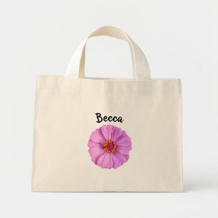 Mini Tote Bag Fleur de Zinnia Rose Élégante Personnalisée