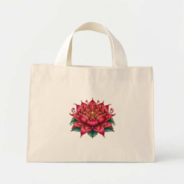 Mini Tote Bag Fleur rouge thaïe, Art thaïlandais, Design thaïlan (Devant)