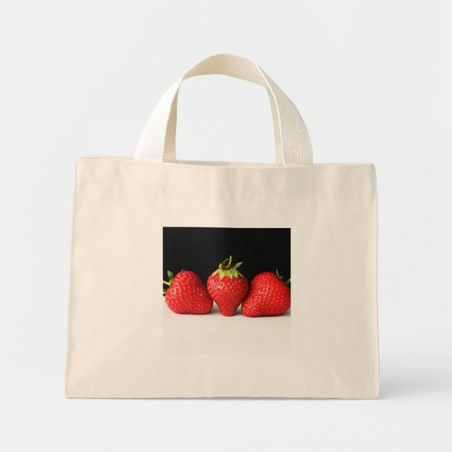 Mini Tote Bag Fraises Sur Noir Sur Blanc ttcna (Devant)