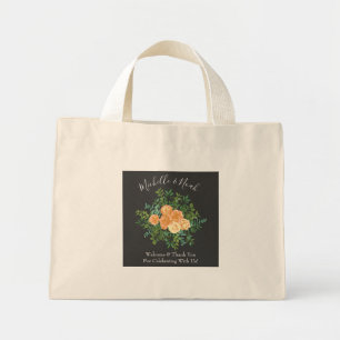 Mini Tote Bag Gris foncé Pêche Mariage Floral moderne