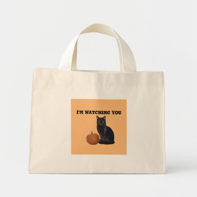 Mini Tote Bag Happy Halloween Citrouille et Black Cat Orange (Devant)