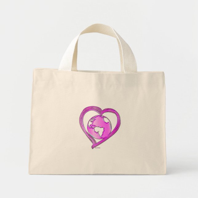 Mini Tote Bag I LOVE EARTH (Pink) Series (Devant)