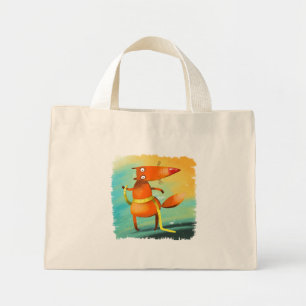 Mini Tote Bag Illustration artisanale de l'aquarelle Funny Fox