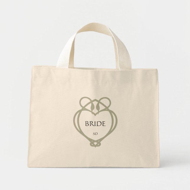 Mini Tote Bag Initiales de la mariée de cygne celtique irlandais (Devant)