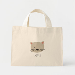 Mini Tote Bag Joli visage de chat beige