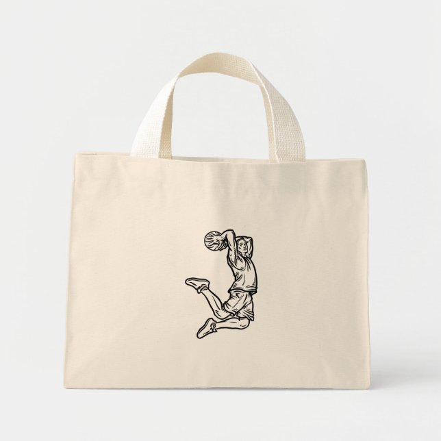 Mini Tote Bag Joueur de basket-ball faisant Slam Dunk Dark Desig (Devant)