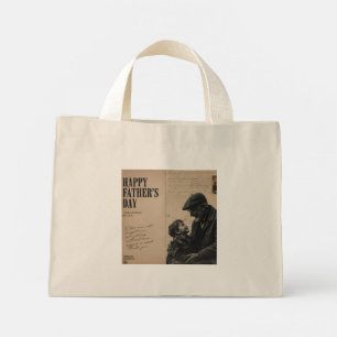 Mini Tote Bag Joyeuse Fête des Pères Lettre Vintage et Portrait 