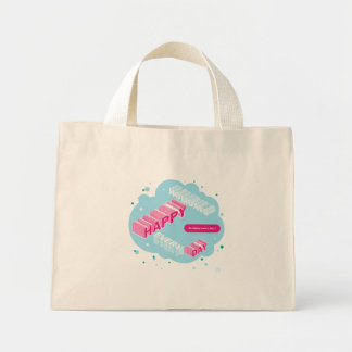 Mini Tote Bag Joyeuses vacances, bleu et rose