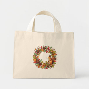 Mini Tote Bag Joyeux écureuil en feuille d'automne