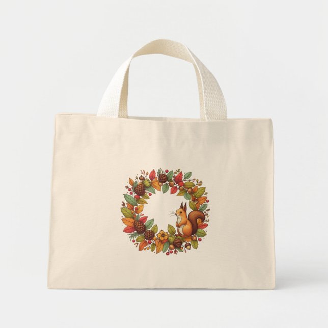 Mini Tote Bag Joyeux écureuil en feuille d'automne (Devant)