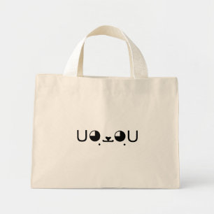 Mini Tote Bag Kawaii Chien Chien Coquelicot Japonais Kaomoji Emo