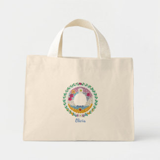Mini Tote Bag Lettres de fleurs "O" initiales avec nom personnal