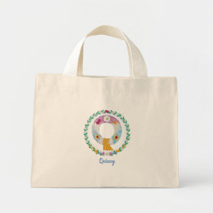 Mini Tote Bag Lettres de fleurs "Q" initiales avec nom personnal