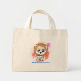 Mini Tote Bag Lion citation dessin à boire du bobba tea
