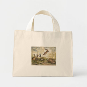 Mini Tote Bag Match des lièvres enjoués dans un pré