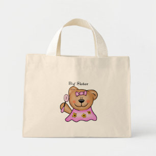 Mini Tote Bag Mignonne grande soeur ours en peluche en rose