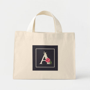 Mini Tote Bag Monogramme A en rose blanc et feuilles gris foncé