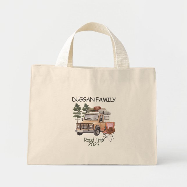 Mini Tote Bag Monogramme Famille Voyage routier Texte personnali (Devant)
