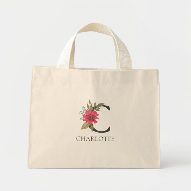 Mini Tote Bag Monogramme personnalisable floral moderne  (Devant)