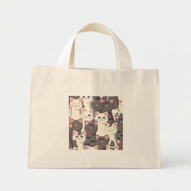 Mini Tote Bag Motif de chats blancs et gris (Devant)