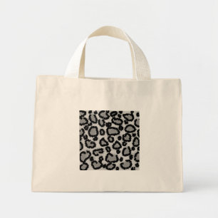 Mini Tote Bag Motif Empreinte de léopard, noir et gris.