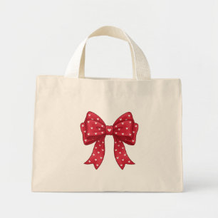 Mini Tote Bag Nœud rouge élégant minimaliste Coquette avec cœurs