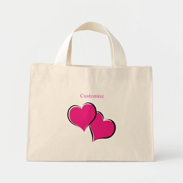 Mini Tote Bag paire de coeurs roses (Devant)
