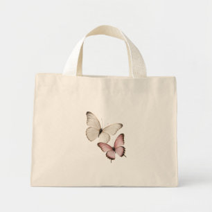 Mini Tote Bag Papillons élégants blancs et roses