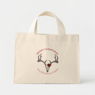 Mini Tote Bag Pays Noël Cerf Reindeer Tête de Cerf Antlers