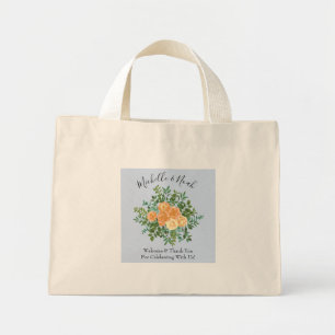 Mini Tote Bag Pêcher bleu clair Mariage Roses Floral