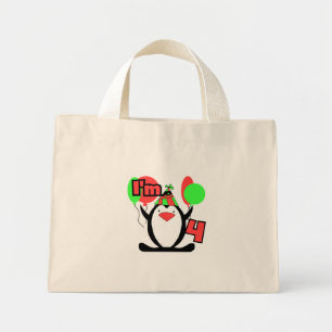 Mini Tote Bag Penguin I'm 4 Anniversaire T-shirts et cadeaux