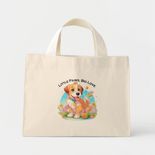 Mini Tote Bag Petits Poches De Chiot Mignonne Grand Amour (Devant)