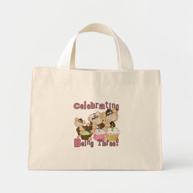 Mini Tote Bag Pink Party Monkey 3e Anniversaire Tshirts et cadea (Devant)