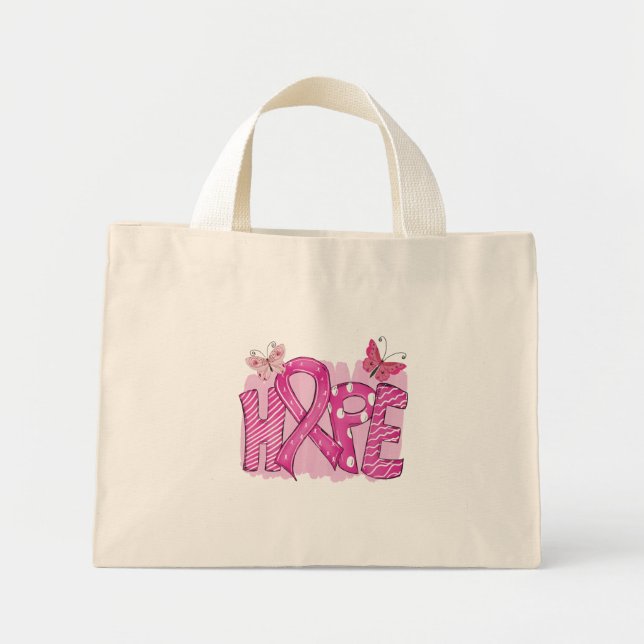Mini Tote Bag Rosé Ribbon Guerrier Survivant Fighter Cancer du s (Devant)