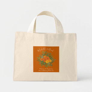 Mini Tote Bag Rust Orange Wedding Vintage Floral