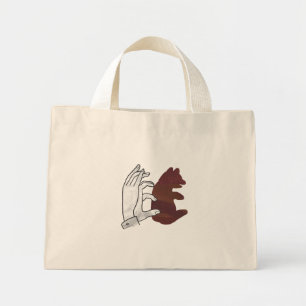 Mini Tote Bag Silhouette à la main Cube d'ours Brown