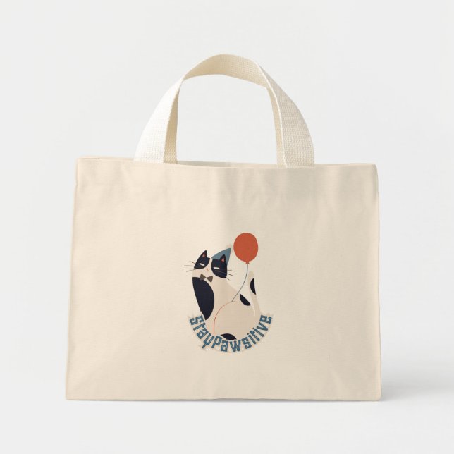 Mini Tote Bag Stay Pawsitive Tuxedo Cat Birthday Party Tiny Tote (Devant)