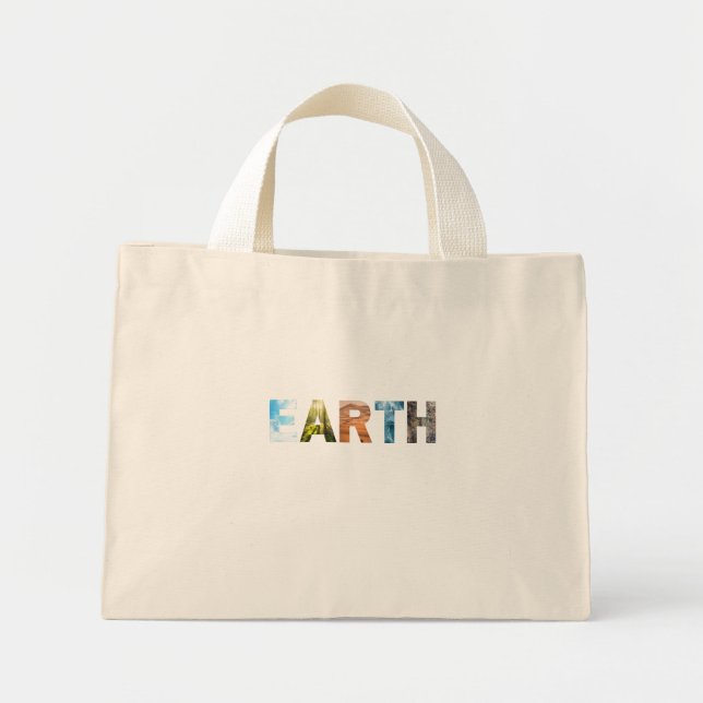 Mini Tote Bag TERRE avec ciel, arbres, désert, océan et rochers (Devant)
