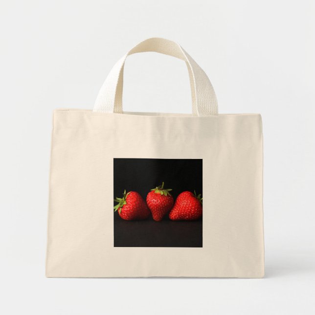 Mini Tote Bag Trois Fraises Sur La Tcna Noire (Devant)
