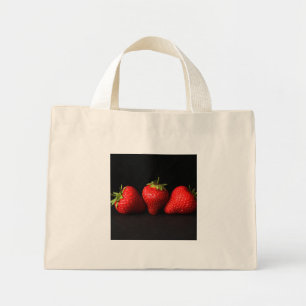 Mini Tote Bag Trois Fraises Sur Noir Tcnm