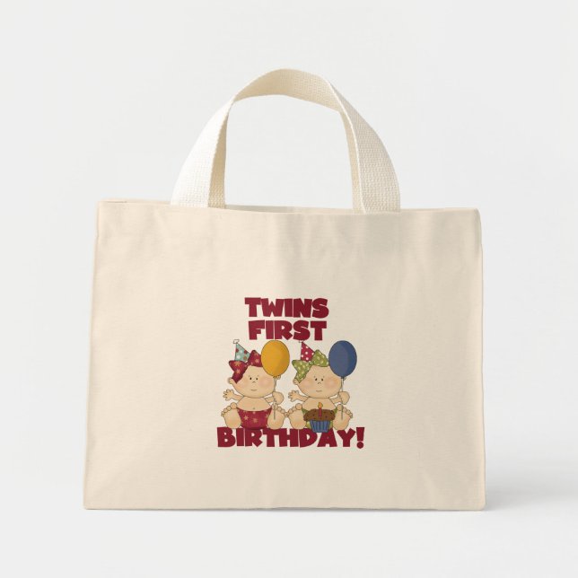 Mini Tote Bag Twins 1er Anniversaire - Girls Tshirts et cadeaux (Devant)