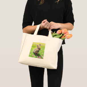 Mini Tote Bag Un mignon lapin dans une prairie fleurie